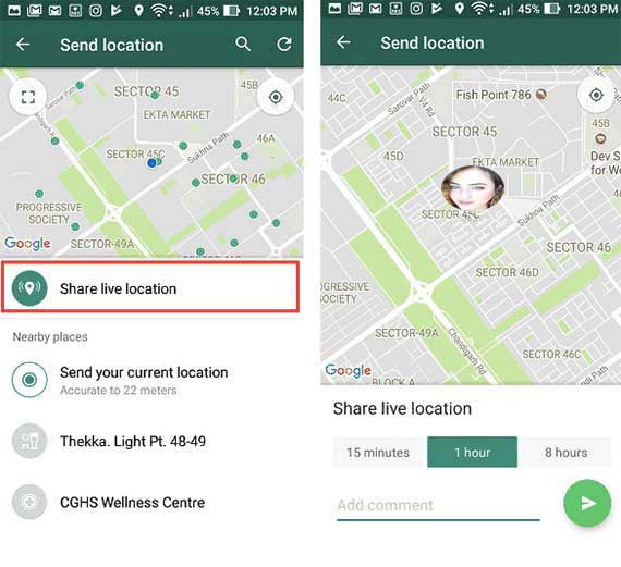 image for how to send live location with whatsapp